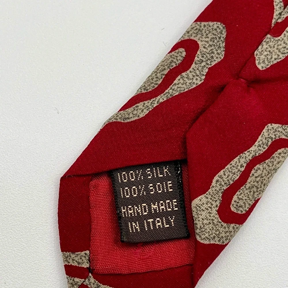 Valentino Vintage Italian Silk Tie Necktie Red/Black Geometric Pattern